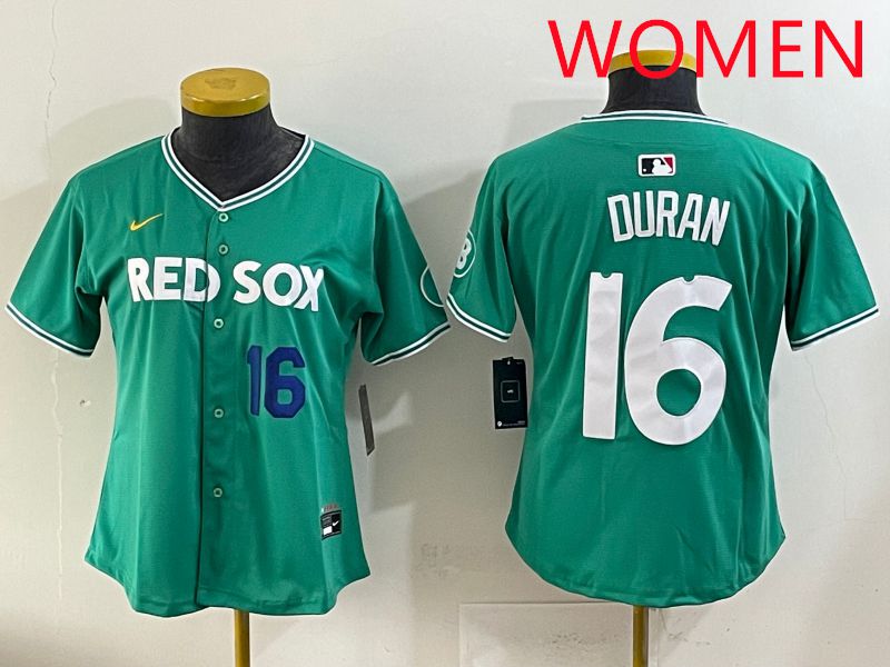Women 2025 Boston Red Sox #16 Duran Dark Green Joint Name Nike MLB Jersey style 4->women mlb jersey->Women Jersey